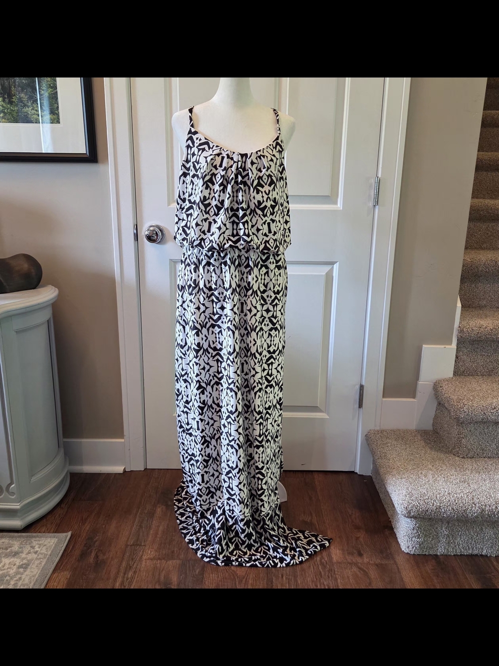 AB Studio Black and White Printed Maxi Dress